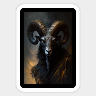 Ram Portrait Animal Nature Wildlife Dark Painting Wild Spirit Sticker